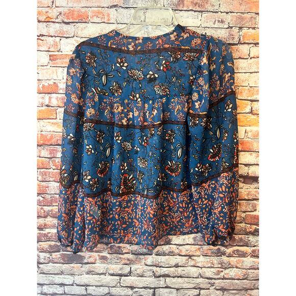 Everly for Francesca's 3/4 sleeve sheer blue floral blouse top shirt women's XS - Picture 2 of 4